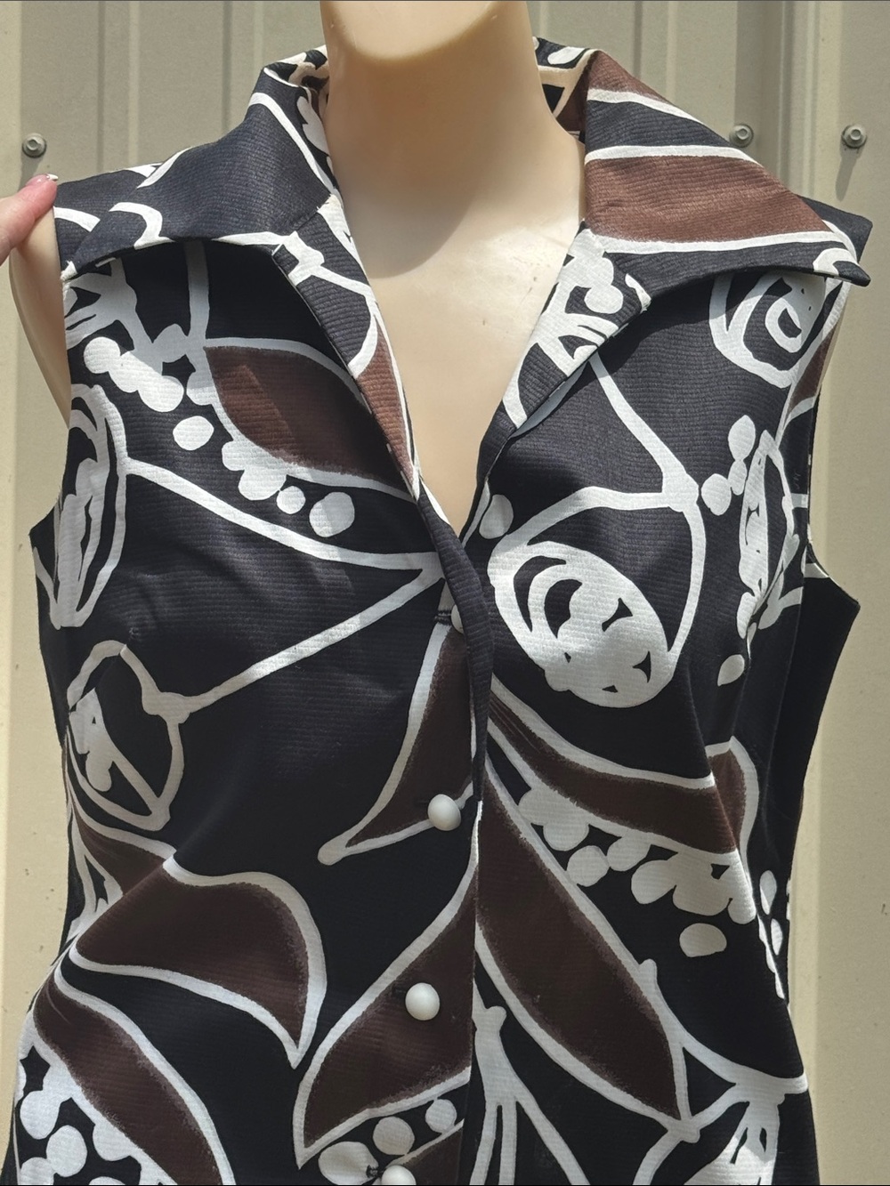 NOS Vintage 1960s Hawaiian Abstract Dress Brown Black White  Cotton Sz 12, USA
